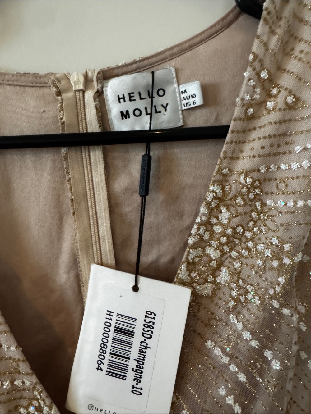 Hello Molly Champagne Sequin Wrap Mini Dress size m 6 - Picture 4 of 9